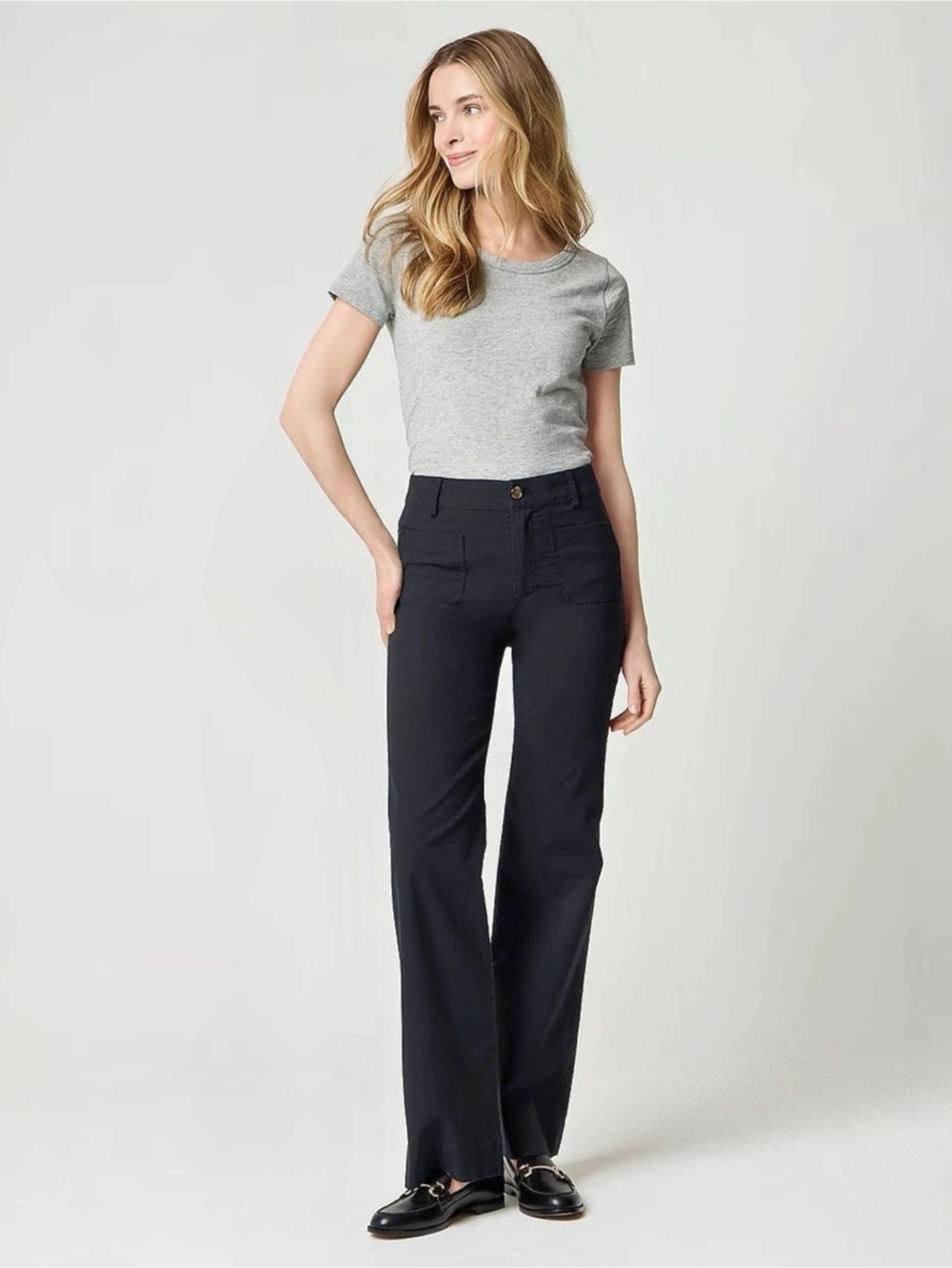 J.Crew Lizzie Pant Wide Leg Cotton-Blend Pants in Black Size 32T NWT